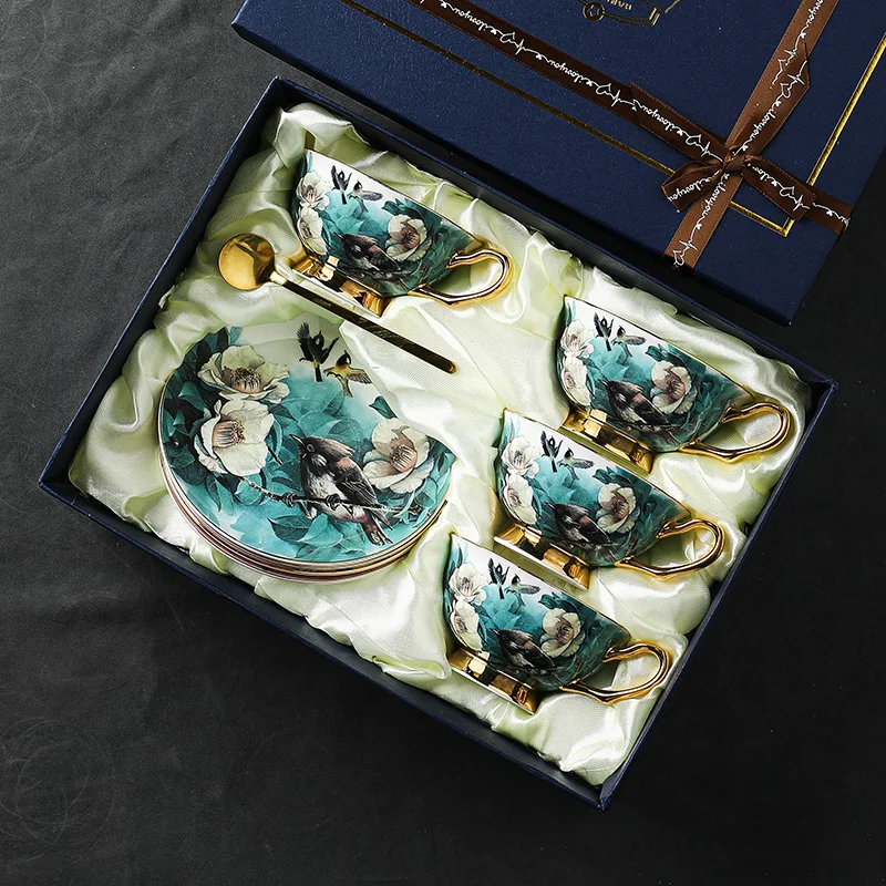 Coffee cup small exquisite European small luxury afternoon tea tea tea set high value elegant bone china cup saucer set printing