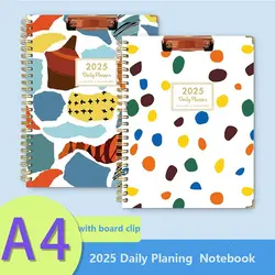 With Plate Clamp 2025 English Agenda Book Daily Planner Loose-leaf Coil A4 Schedules Calendar Notepad Monthly Calendar