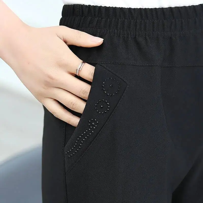 Winter Pants Women Thick Velvet Pants Grandma Mother Casual Warm High Waist Straight Trousers Middle-aged Female Pant