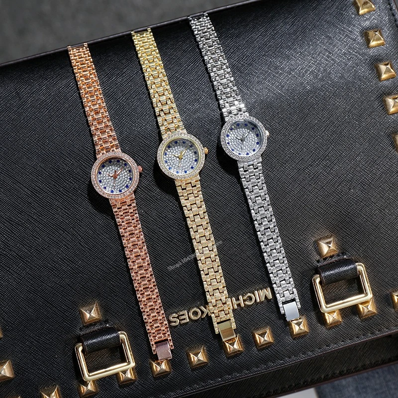 Relógio de quartzo feminino senhora iced out relógios de ouro relógio de luxo relógio de quartzo para mulher relógios dobráveis fivela reloj mujer