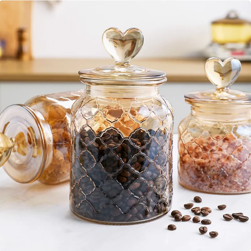Kitchen Sealed Glass Jar Amber Glass Seasoning Jar Bottles Coffee Bean Candy Food Container Pantry Organizer Cereal Dispenser