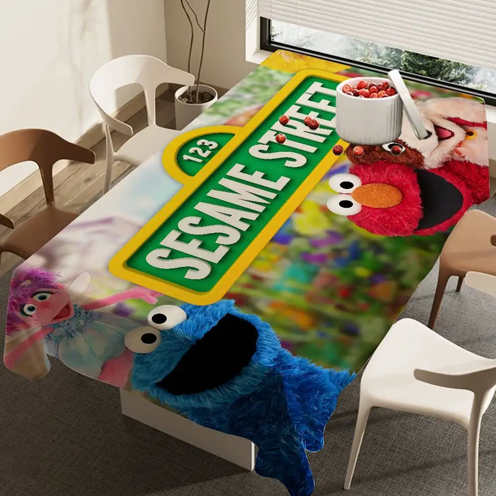 Cartoon S-Sesame S-Streets Home Tablecloths Dining Decoration And Rectangular Table Accessories Waterproof Cloth Anti-stain