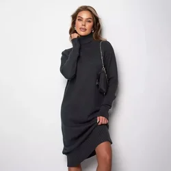 European and American women's casual high neck knitted dress 2024 autumn and winter new style, loose interior slimming fur dress