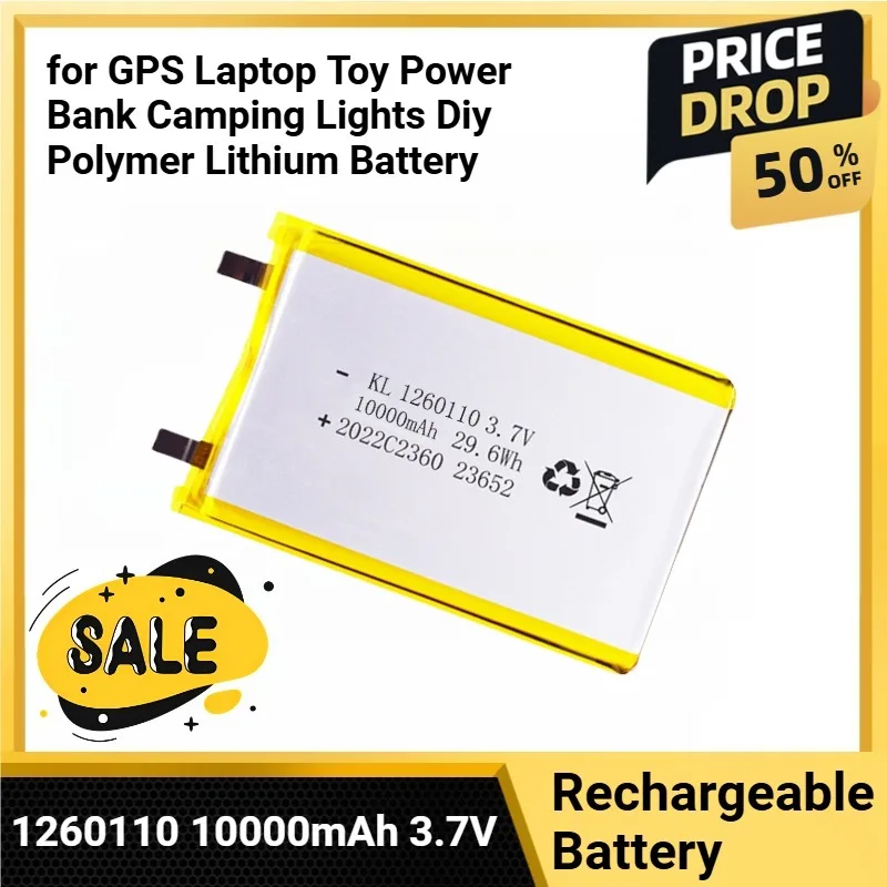 

1260110 Rechargeable Lipo Li-Po Batteries 10000mAh 3.7V for GPS Laptop Toy Power Bank Camping Lights Diy Polymer Lithium Battery