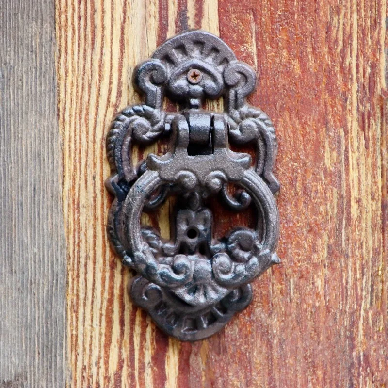 Vintage Cast Iron Door Knocker, Decorative Victorian Style, Black Metal, Ornate Design, 6.8x3.9x1.4 Inch, for Front Door