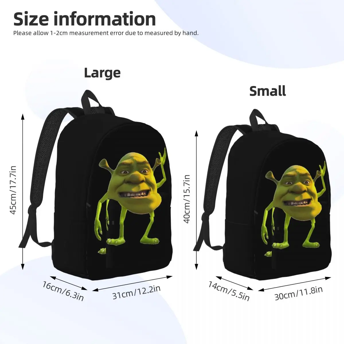 Shreks Wazowski Meme Backpack for Men Women Teenage High School Hiking Travel Daypack Cute Monsters Laptop Computer Shoulder Bag