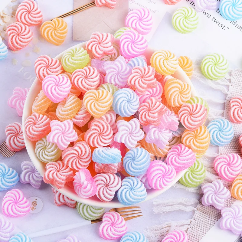 20 Pcs New Cute Mini Cartoon Heart-Shaped Candy Rubber Resin Flat Cabochons Scrapbook Diy Wedding Hairpin Accessories Craft G15