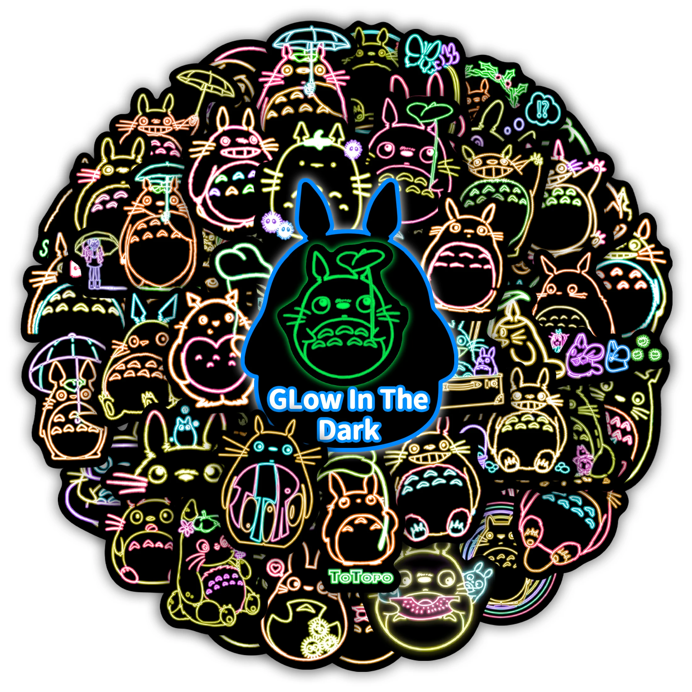 50Pcs Neon Totoro Patterns Glow in the Dark Stickers Vinyl Waterproof Decals Phone Case Computer Decoration for Kids Teens DIY