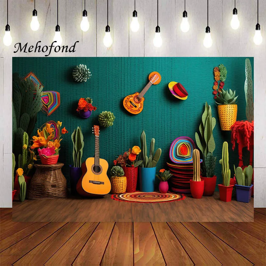 Mehofond Photography Background Mexican Western Saguaro Cactus Guitar Pink Floral Kid Birthday Party Decor Backdrop Photo Studio