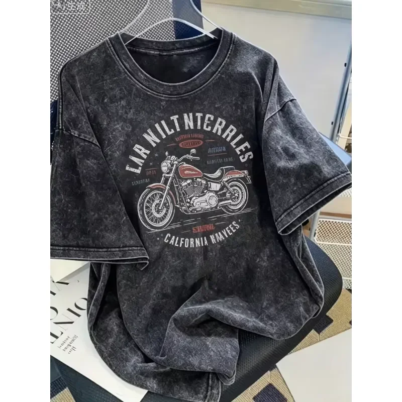 2026 Oversized street style shark surfing graphic vintage-inspired loose casual shirt for summer and all-season wear ideal