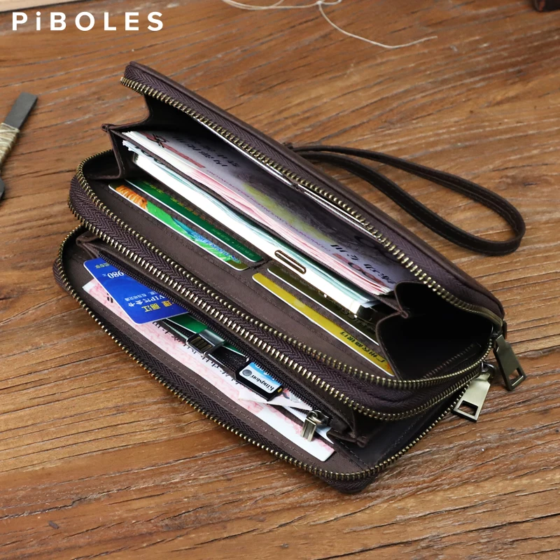 Genuine Leather Men's Clutch Bag Large Capacity Card Slot Phone Holder Coin Pocket High Quality Multifunction Clutch Wallet