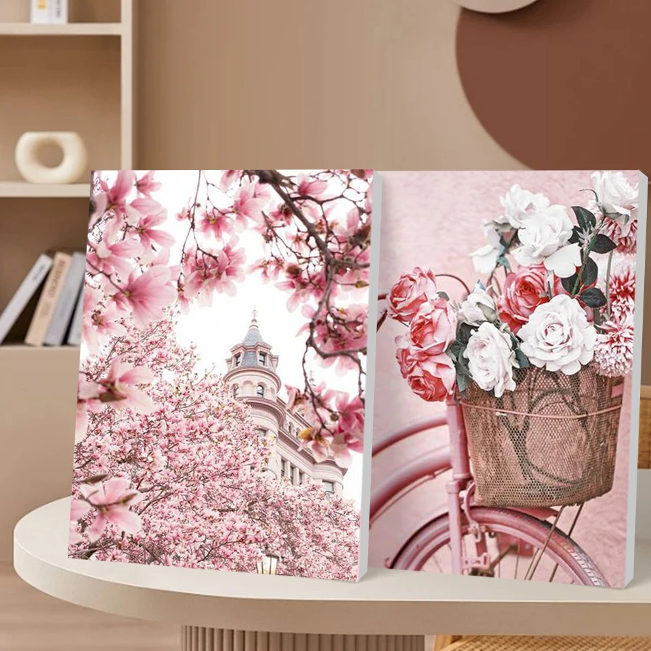 

CHENISTORY DIY Picture By Number Pink Landscape Painting By Numbers Drawing On Canvas Portrait Hand Painted Paintings Home Decor