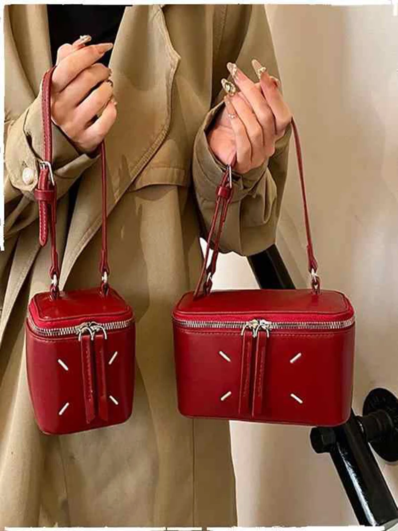 

Multi Functional Box Small Square Bag New Fashion Korean Bucket Diagonal Crossbody Bag New Year's Red Shoulder Bag For Women