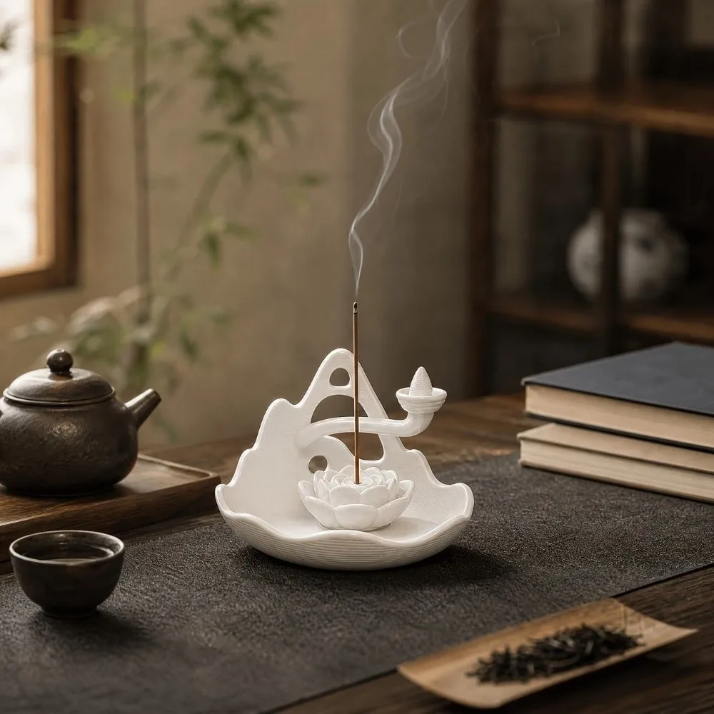 3D Printed 3 In 1 Incense Holder Plastic Hollow Out Backflow Incense Burner Mountain Lotus Design Decorative Zen Incense Holder