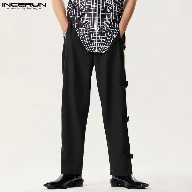 

INCERUN 2024 American Style Men's Pantalons Fashion Side Buckle Design Hollow Pants Casual Streetwear Hot Selling Trousers S-5XL
