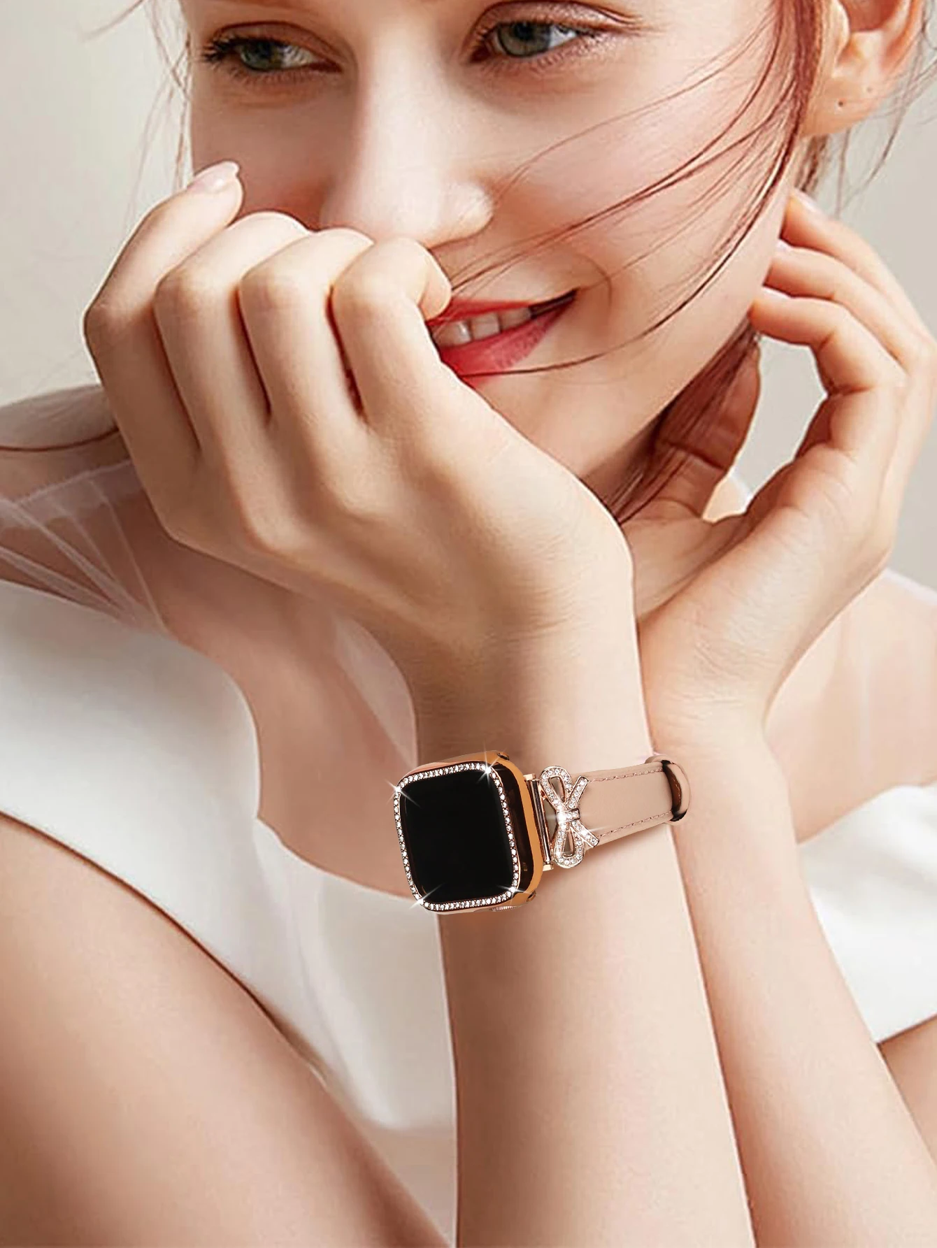 2 шт. ремешок с бантом для Apple Watch 40/41/42/44/45/46/49, женский блестящий кожаный ремешок со стразами, для iWatch SE серии 10 9 8 7 6 5 4