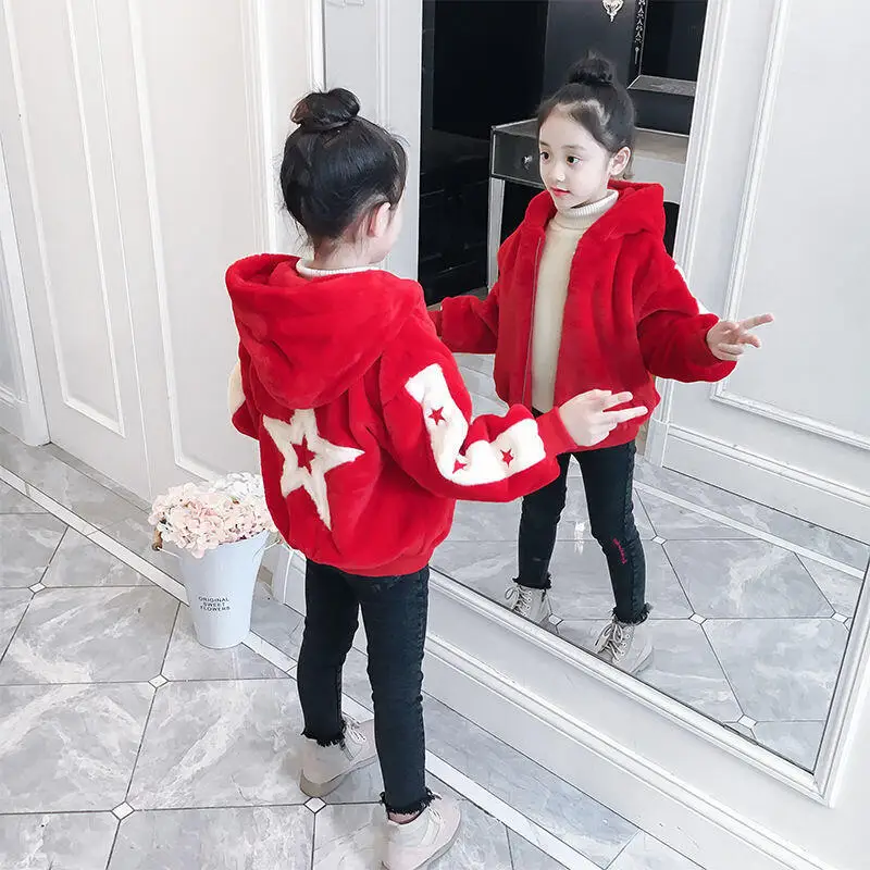 Winter Cartoon Casual Thicken Hooded Coat Children's Clothing Kawaii Girl Fashion Keep Warm Cotton-Padded Jacket Tops Student