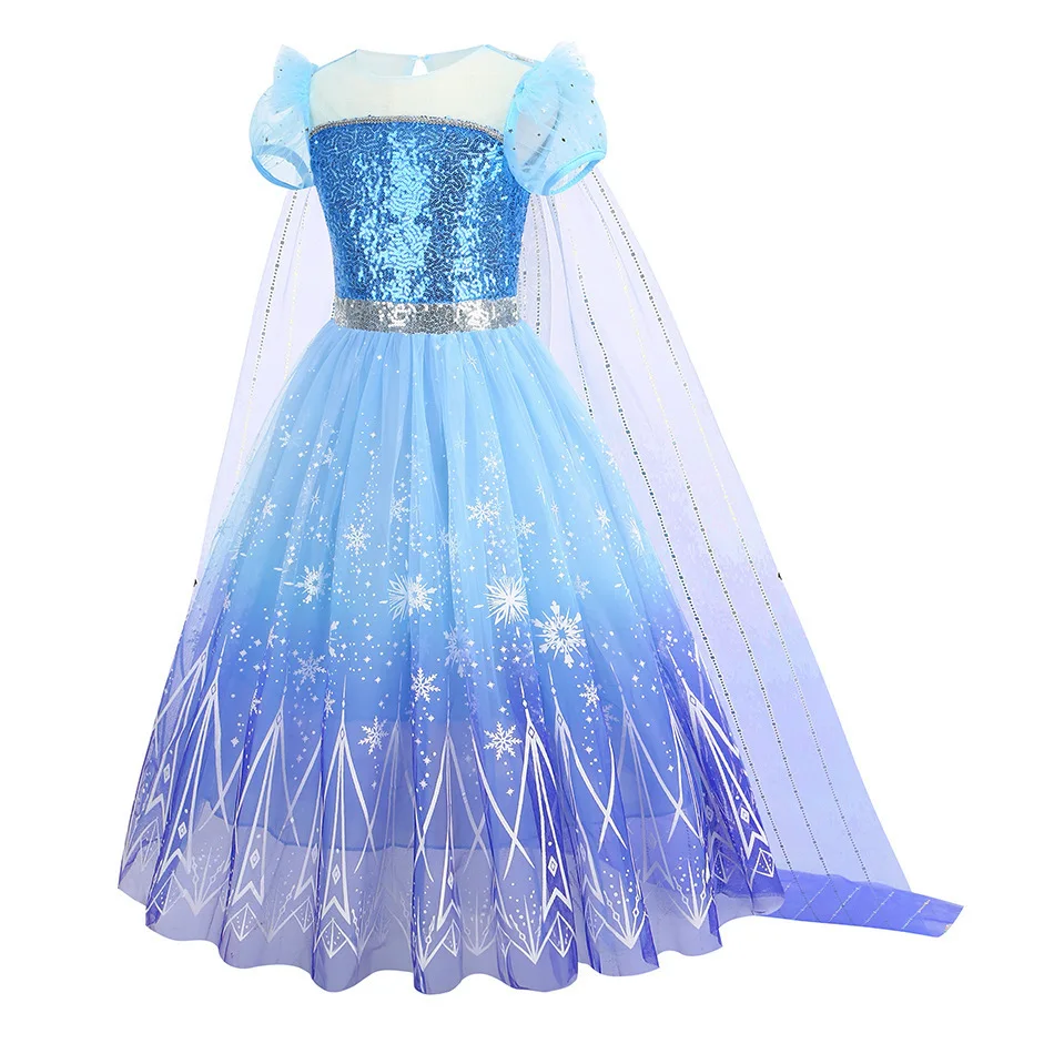Girls Elsa Sequins Snow queen Princess Costume Dress Cape Full Accessories For Halloween Birthday Party Role Play