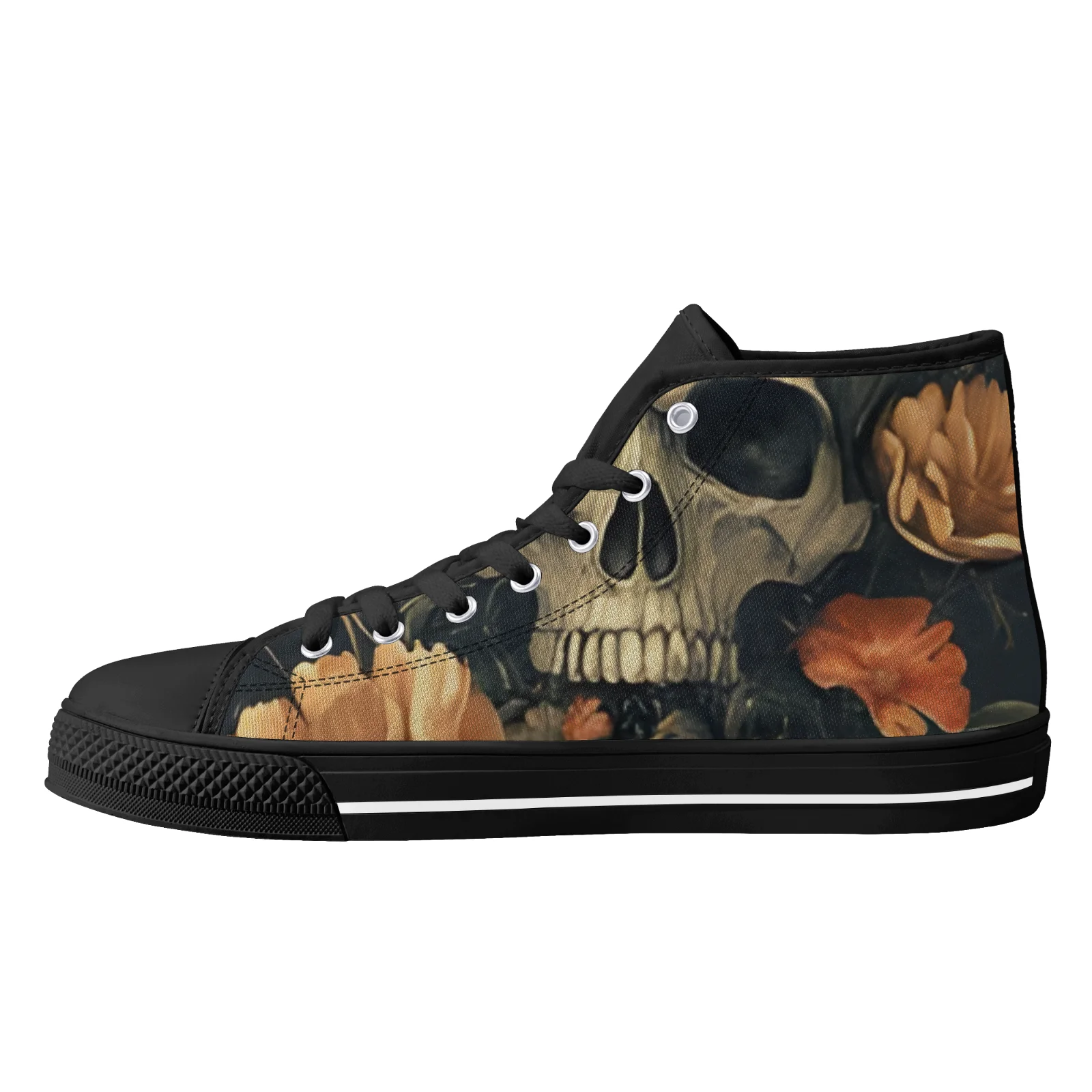 

Custom Shoes Skull Floral Prints Vulcanized Shoes Women Men Classic High Top Canvas Shoes Flats Sneakers Footwears