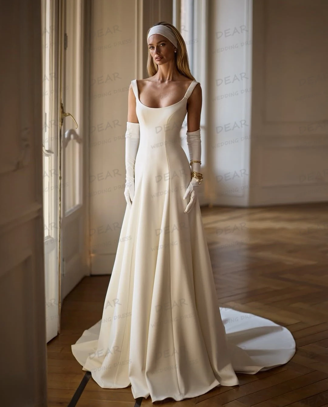 Simple Satin Wedding Dresses Boat Neck Women's Sleeveless A Line Bridal Gowns Gloveless Vestidos De Novia Princess Customized