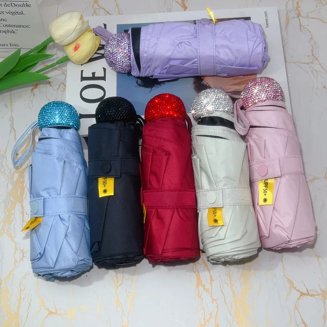 

Мини-маленький капсульный зонт с бриллиантами, 5-кратный, устойчивый к ультрафиолету, портативный солнцезащитный крем, складной зонт для девочек, солнечный дождливый зонт