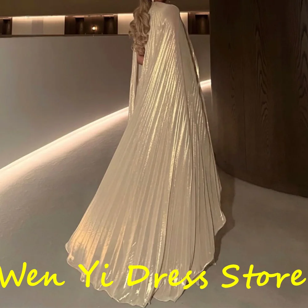 Saudi Arabia Evening Gowns Boat Neck Pleats Sleeveless Sweep Train Solid Color Straight Fashion Dresses For Formal Occasions