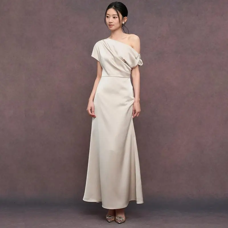 Luxury Evening Dress for Women, Off The Shoulder Sleeveless Lace Trim Tea Length A-Line Formal Party Prom Gown