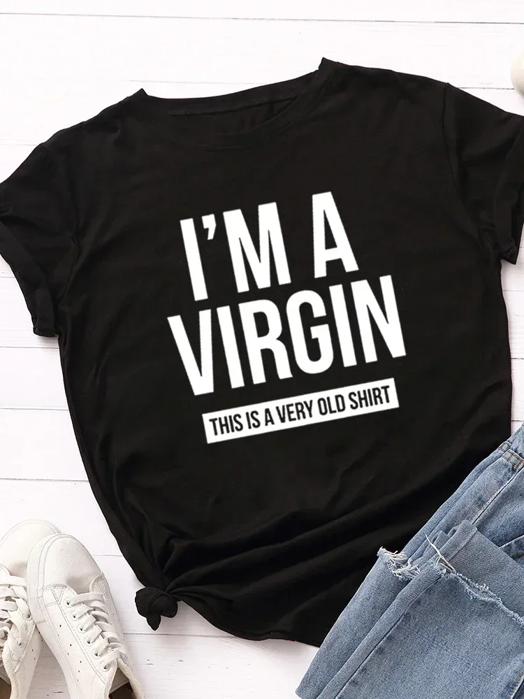 

2024 женская футболка с принтом I'm A Virgin, свободная женская футболка с коротким рукавом и круглым вырезом, женские футболки, топы, одежда, женские футболки y2k