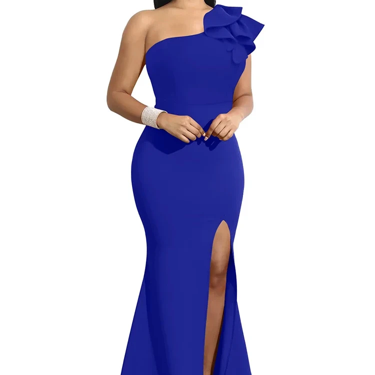 Neue Sommer One Shoulder Split Sexy Kleid ärmellose schräge Schultern Kleider