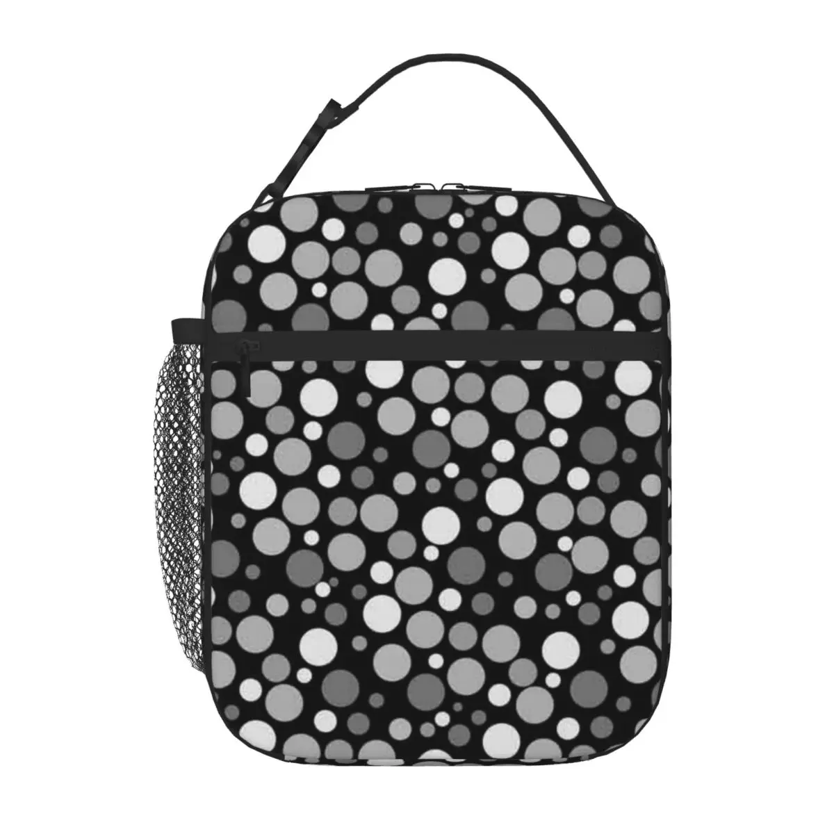 Bestselling Simple And Modern Black And White Polka Dot Pattern Texture Trendy Meal Bag Classroom Meal Insulated Food Bag