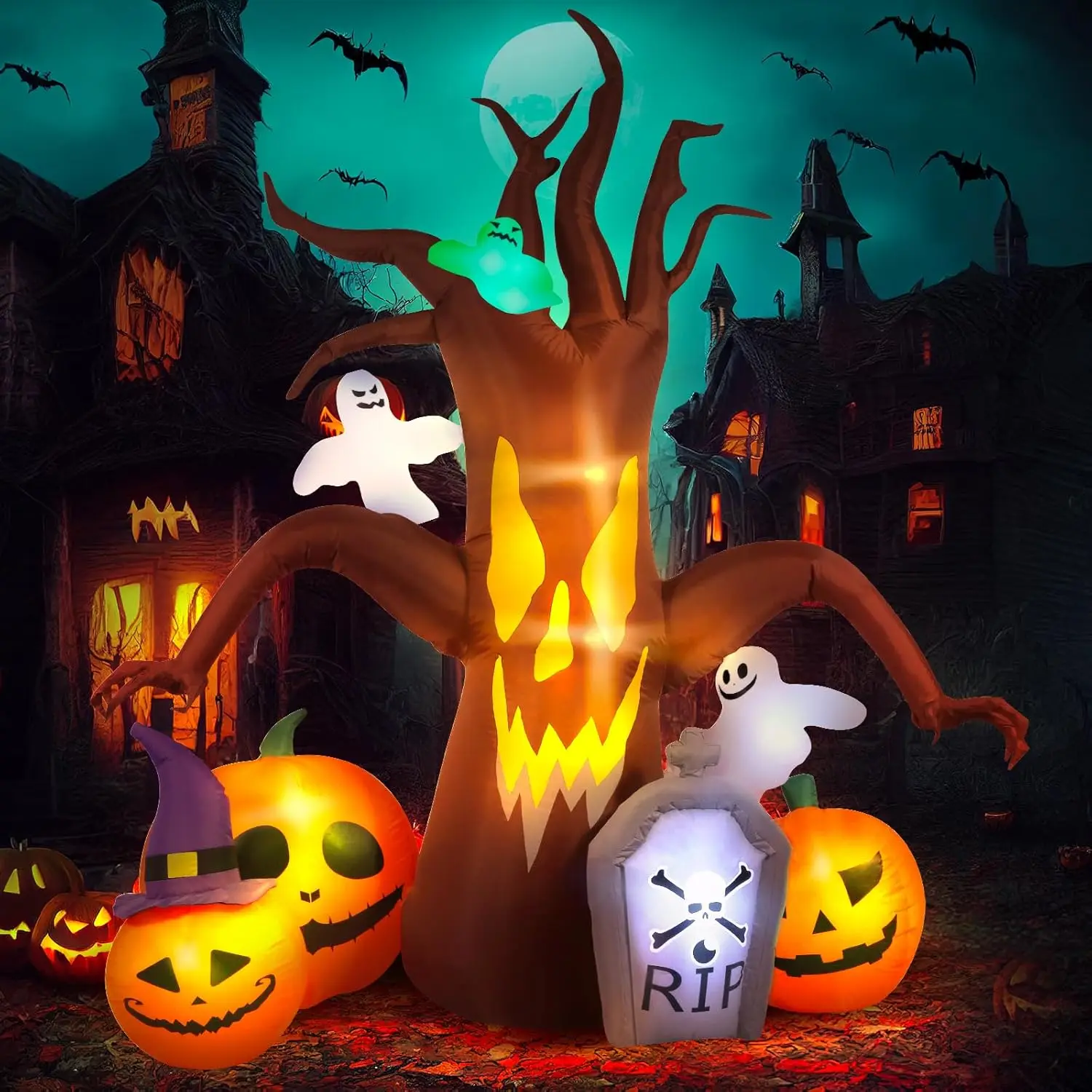 

Decorations with LED Lights Built-in Blow Up Yard Decoration Pumpkin Ghost for Halloween Outdoor (8Ft-Halloween Dead Tree)