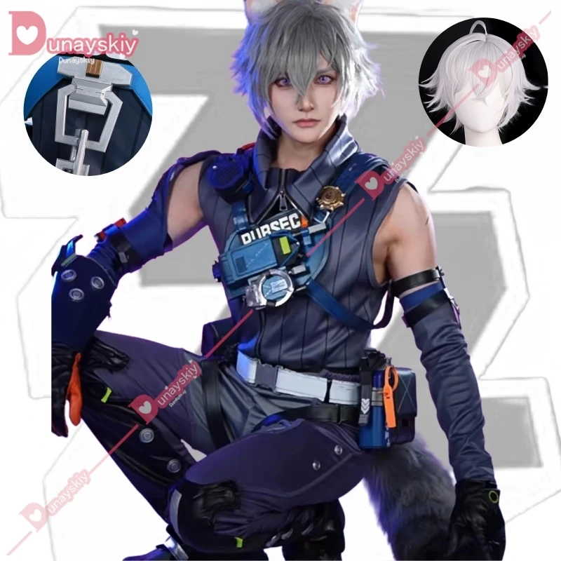 Anime Game Zenless Zone Zero Seth Lowell Cosplay Costume Criminal Investigation Team Uniform Wig Tail Man Carnival Party Suit