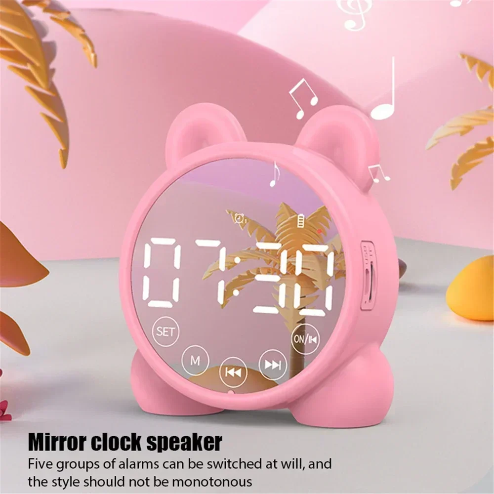 

Cute Bedside Alarm Clock LCD Bluetooth-compatible Speaker Alarm Clock Sleep Timer Kids Digital Display Table Wake-up Children