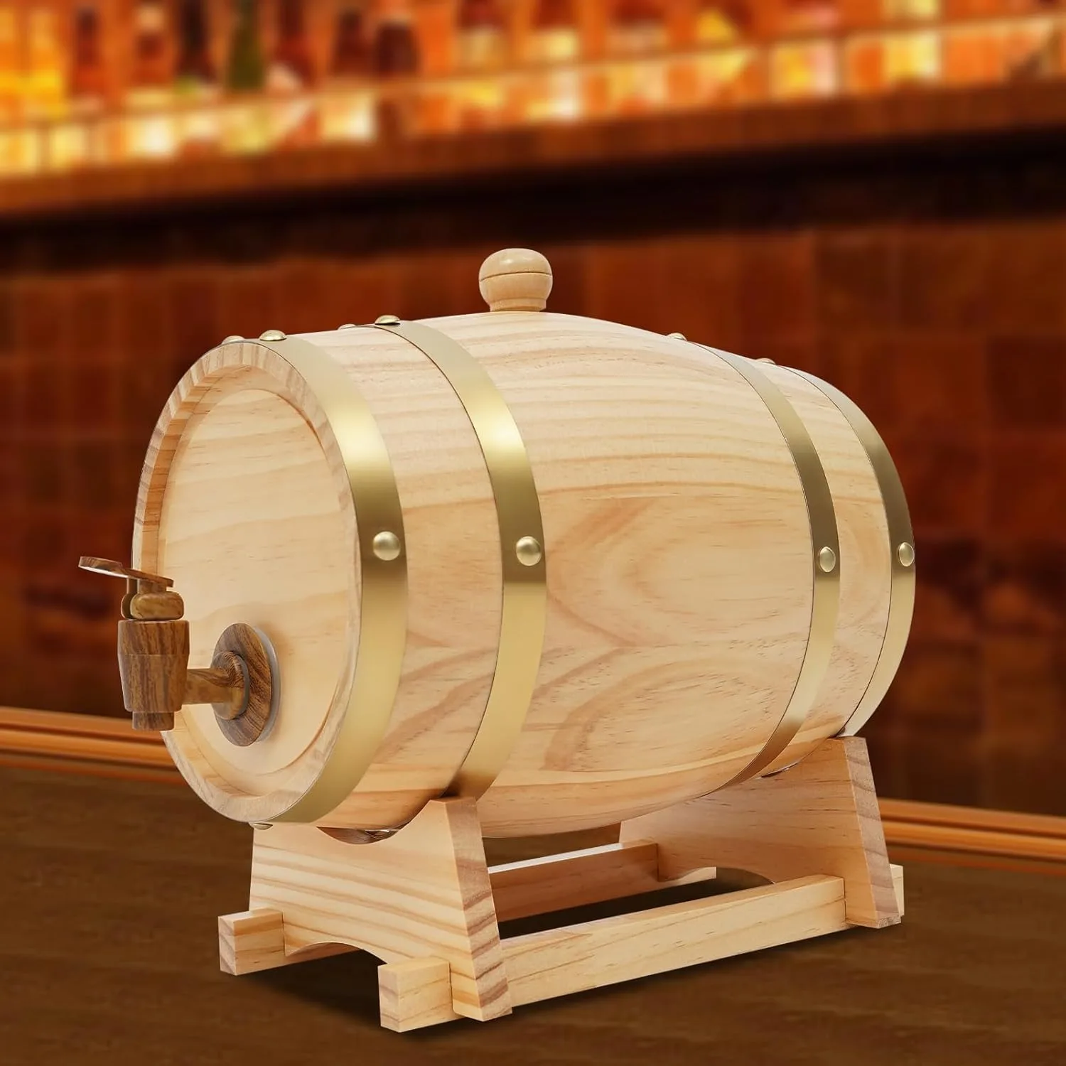 3L Oak Wood Wine Barrel, Whisky Barrel Wooden Barrel with Tap, Oak Wood Barrels with Stand for Storage of Whiskey, Wine, Spirits