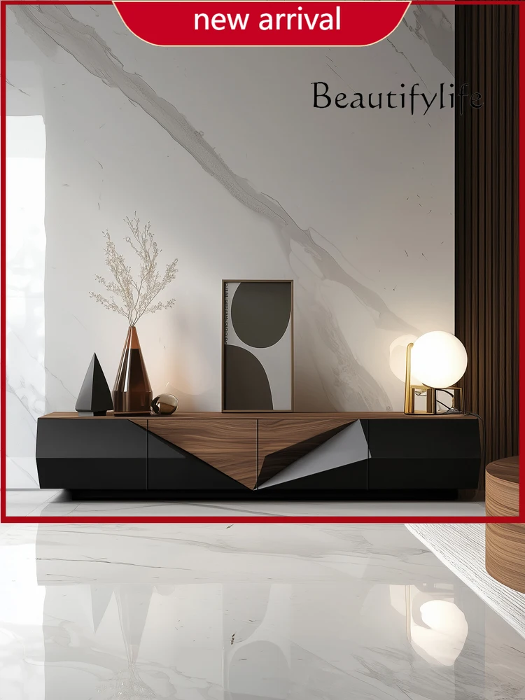 

YY Italian Minimalist Walnut TV Cabinet Designer High-end Furniture Household Living Room Solid Wood Audio-visual Cabinet