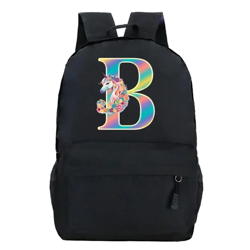 Colorful Unicorn Printed Backpacks for School Teenagers Girls Boys Cartoon Bookbag Cute Unicorn Alphabet Rucksack Women Backpack