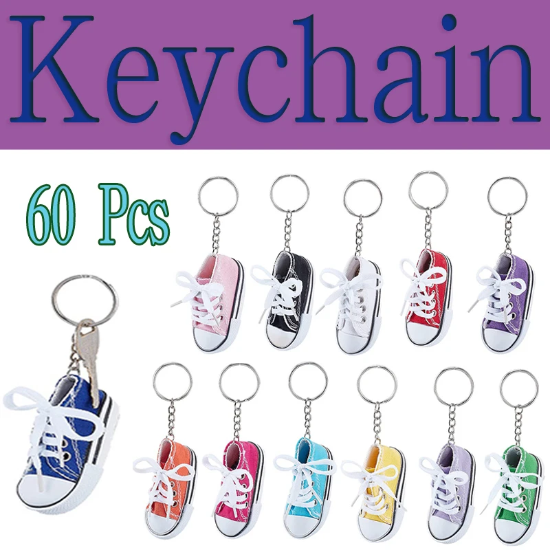 

60Pcs Shoe Keychains Mini Canvas Keychains Cool Tennis Shoe Key Chains for Keys and Bags Wholesalers
