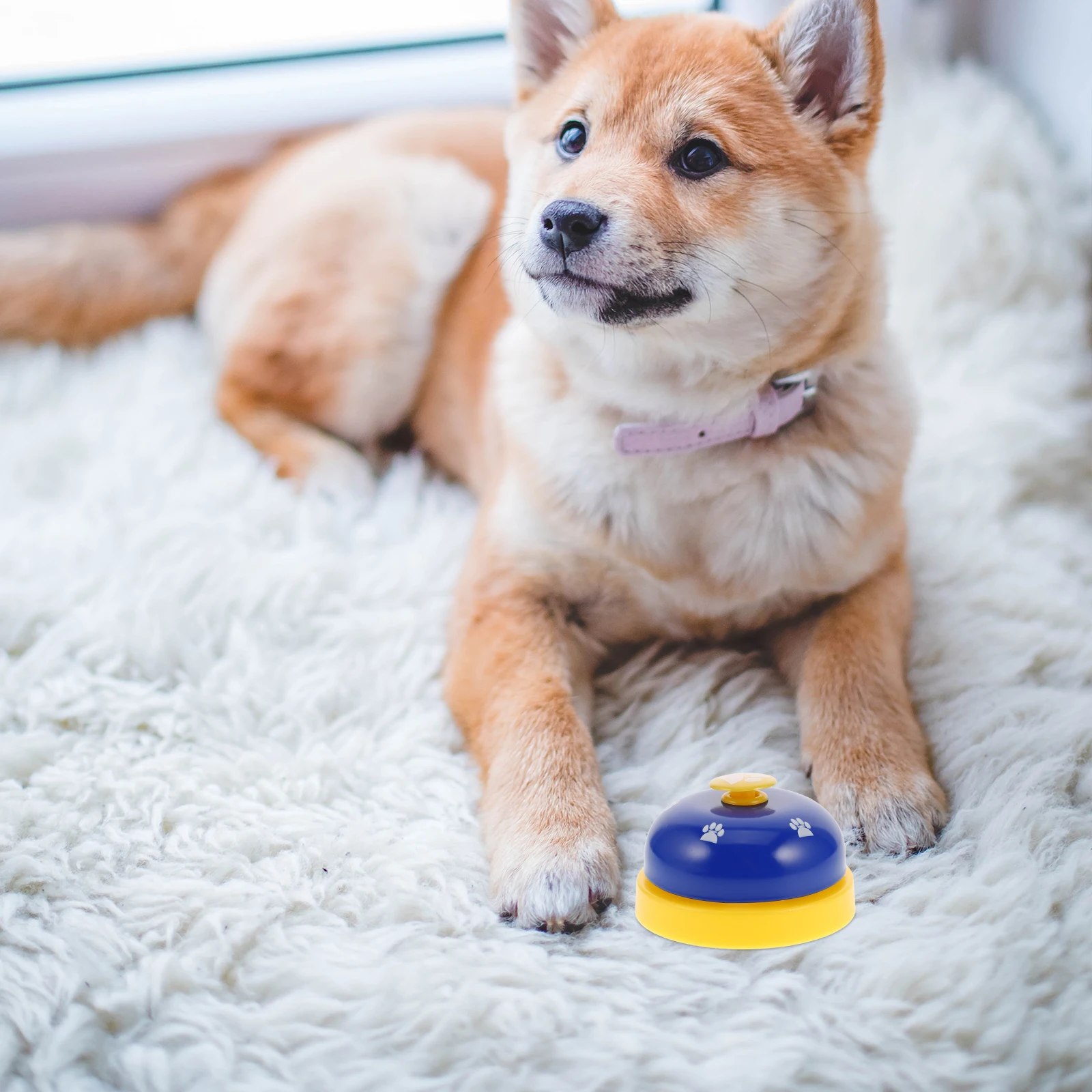 

Pet Training Bells For Dogs Flat Wide Button Loud Sound Blue Yellow Footprint Pattern Puppy Training Device Dog