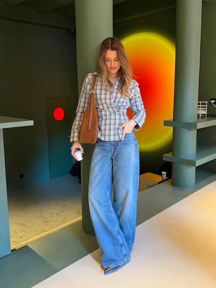 

Женская повседневная рубашка в клетку с завышенной талией, элегантная, с отложным воротником, длинными рукавами, на одной пуговице, укороченная, новинка 2026 года, для офиса и улицы