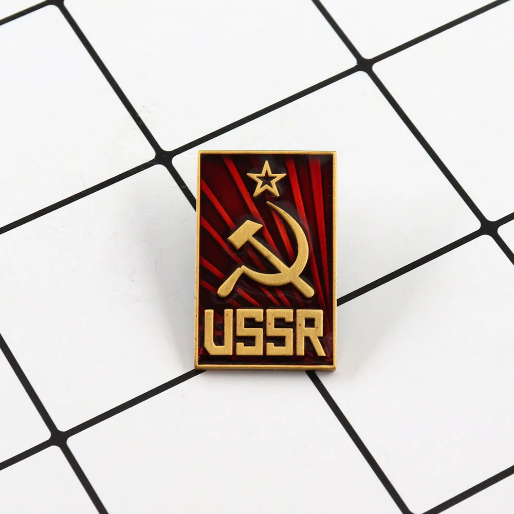 Soviet Hammer Sickle Brooch, Retro Badge, Square Lapel Pin, Personalized Backpack Hat Decoration