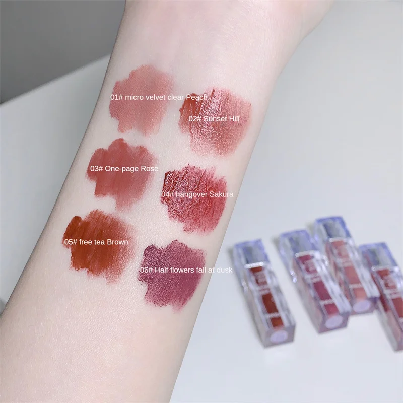 6 Farben Creme Luft Samt matte Lippen glasur seidig-glatt lang anhaltende Lippen tönung wasserdichte Antihaft-Tasse Lip gloss Make-up Kosmetik