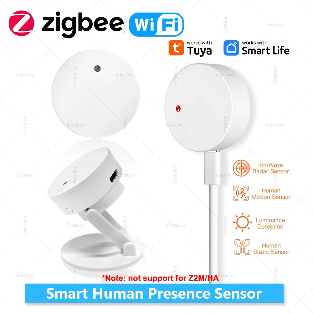 Tuya WiFi Zigbee czujnik obecności człowieka, wykrywanie świecenia/odległości, Radarowy czujnik ruchu Tuya Smart Life Home Automation