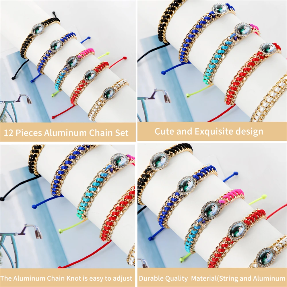 12 Pieces Colorful Aluminium Chain San Judas Virgin Mary San Benedict Medal Handmade Braid String Bracelet As A Gift For Prayer