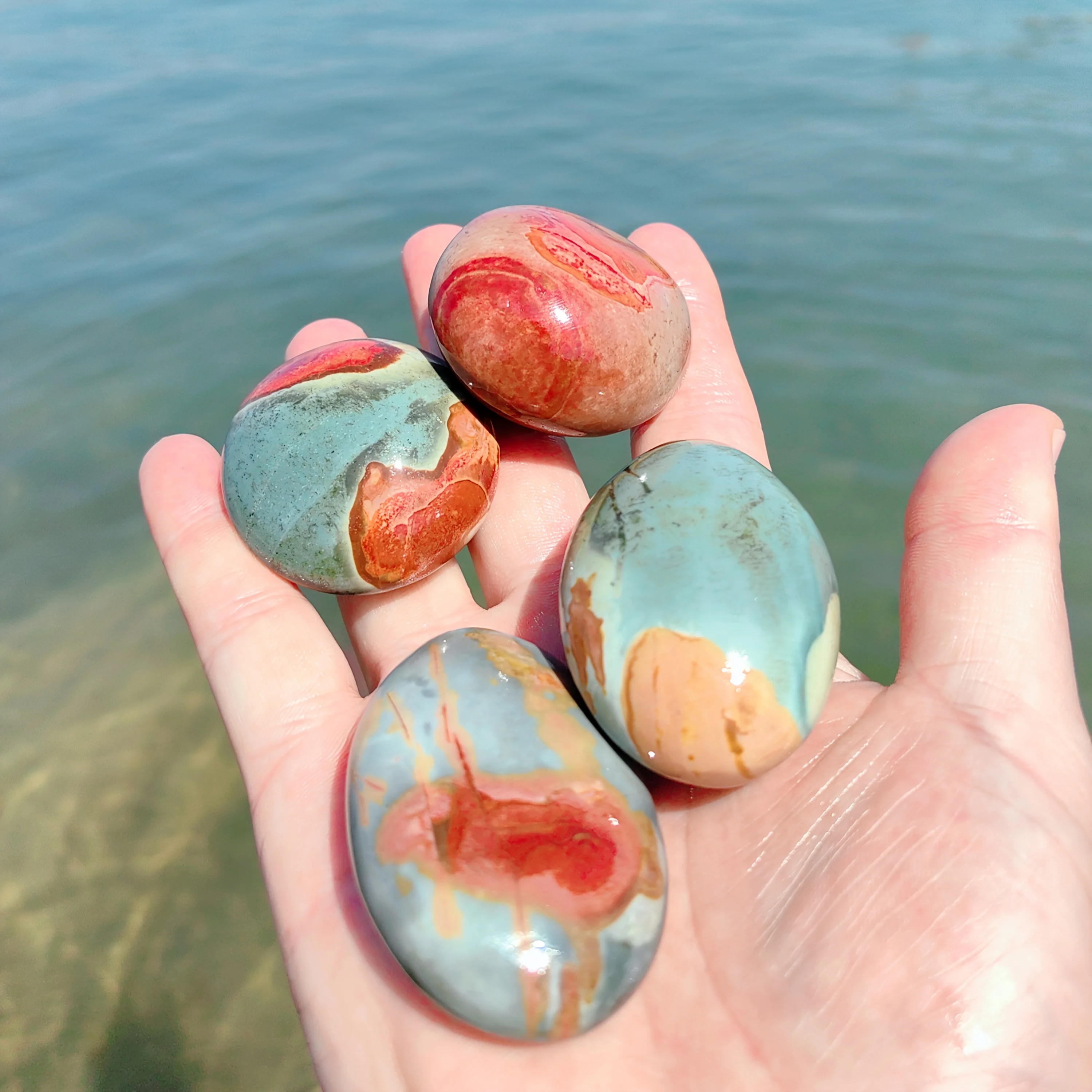 A stunning piece of quartz ocean jasper palm stone, available in multiple colors, perfect for Halloween, Christmas, Thanksgiving