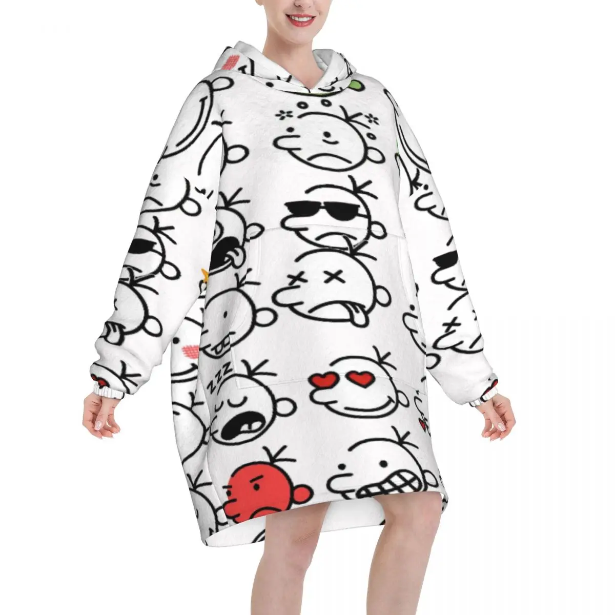 Diary Of A Wimpy Oversized Blanket Hoodie Sweatshirt Long Fleece Hooded Wearable Blanket with Large Pocket for Women Men