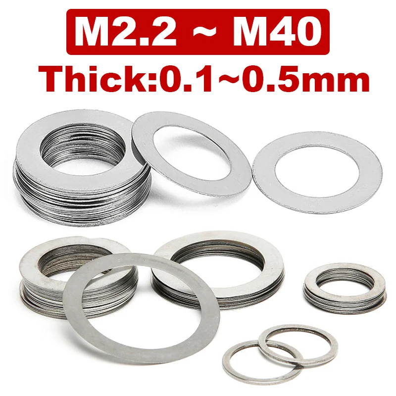 0.1 0.2 0.3 0.5mm Ultra Thin Flat Washer 304 Stainless Steel Adjusting Flat Gasket Of Thick Ultra Thin Shim Din988 M2~m40 10pcs
