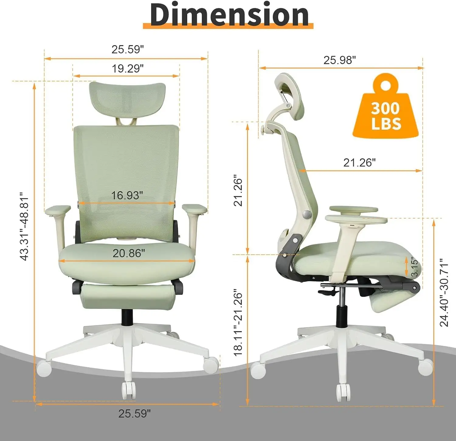 Ergonomic Foldable Office Chair Green Mesh Adjustable Lumbar Support Home Desk Chair Footrest & Headrest