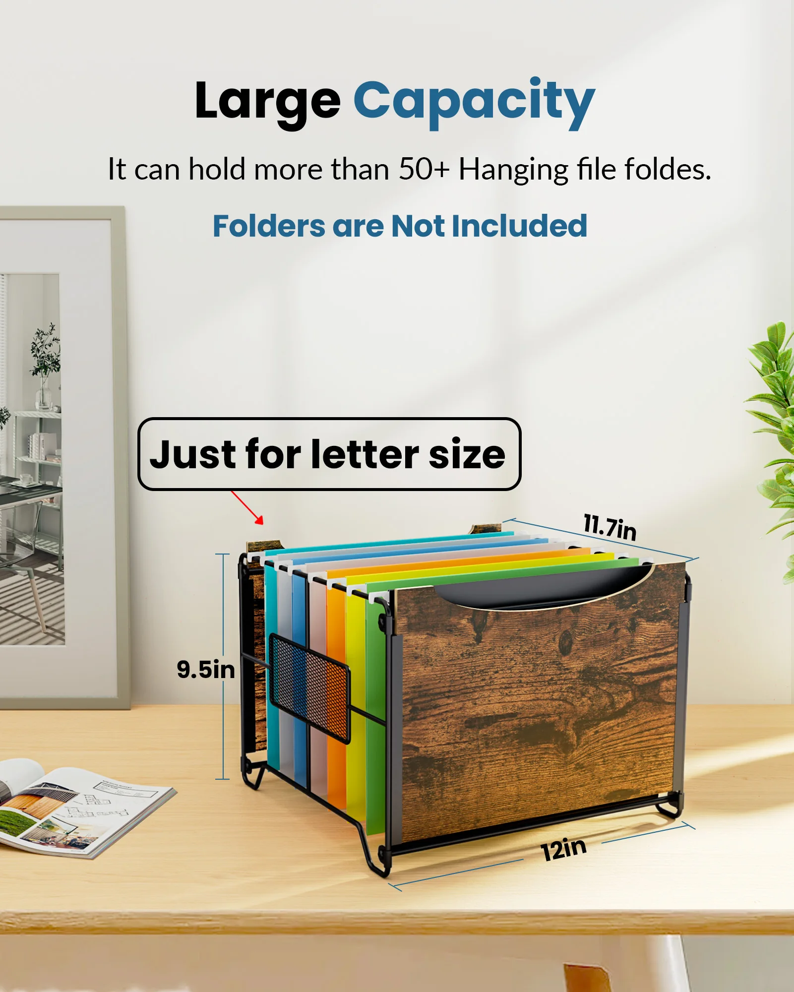 Hanging file box,Large Hanging File Organizer, Letter Size Hanging File Holder, Brown Filing Crate for Office&School