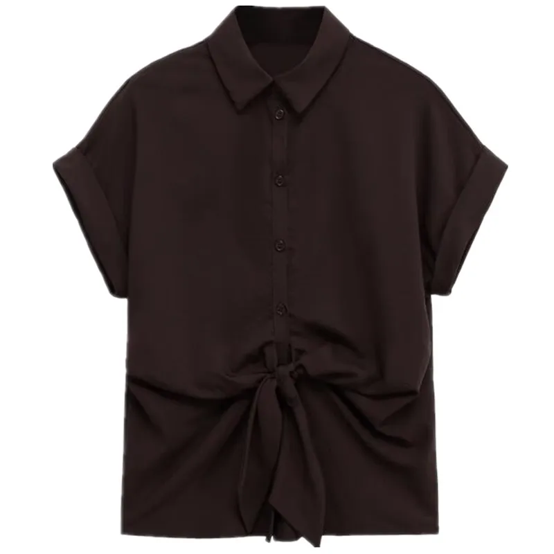 

Summer 2025 Casual Cotton Polyester Women's irt ort Sve V-Ne Front Bow Decorative Commute Sle Regular Thin