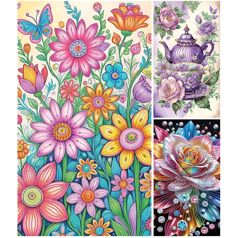 Decorazione floreale con pittura diamante a forma speciale parziale fai da te 5D